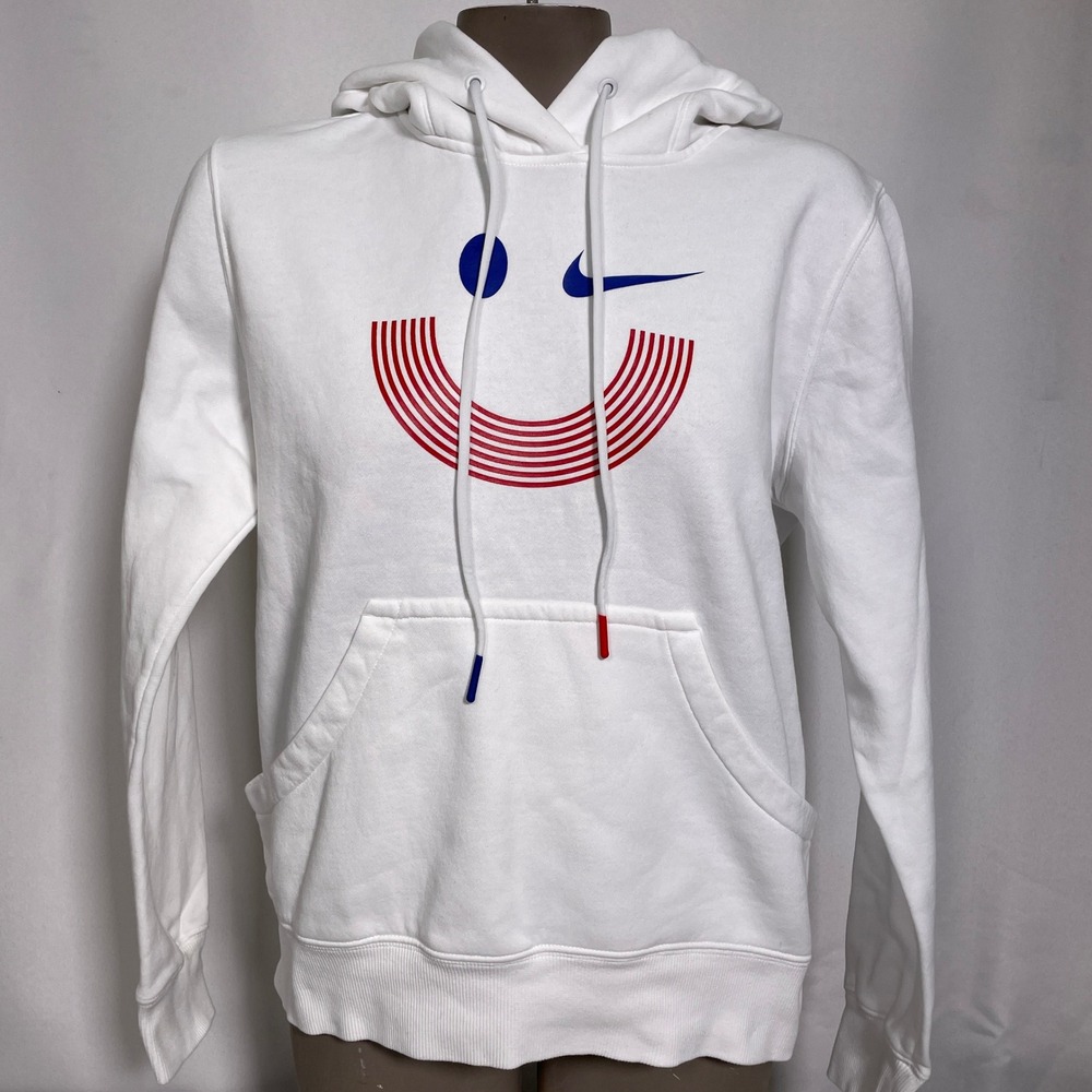 USA Olympic Team Nike Smiley Face Swoosh White Hoodie Women's MEDIUM